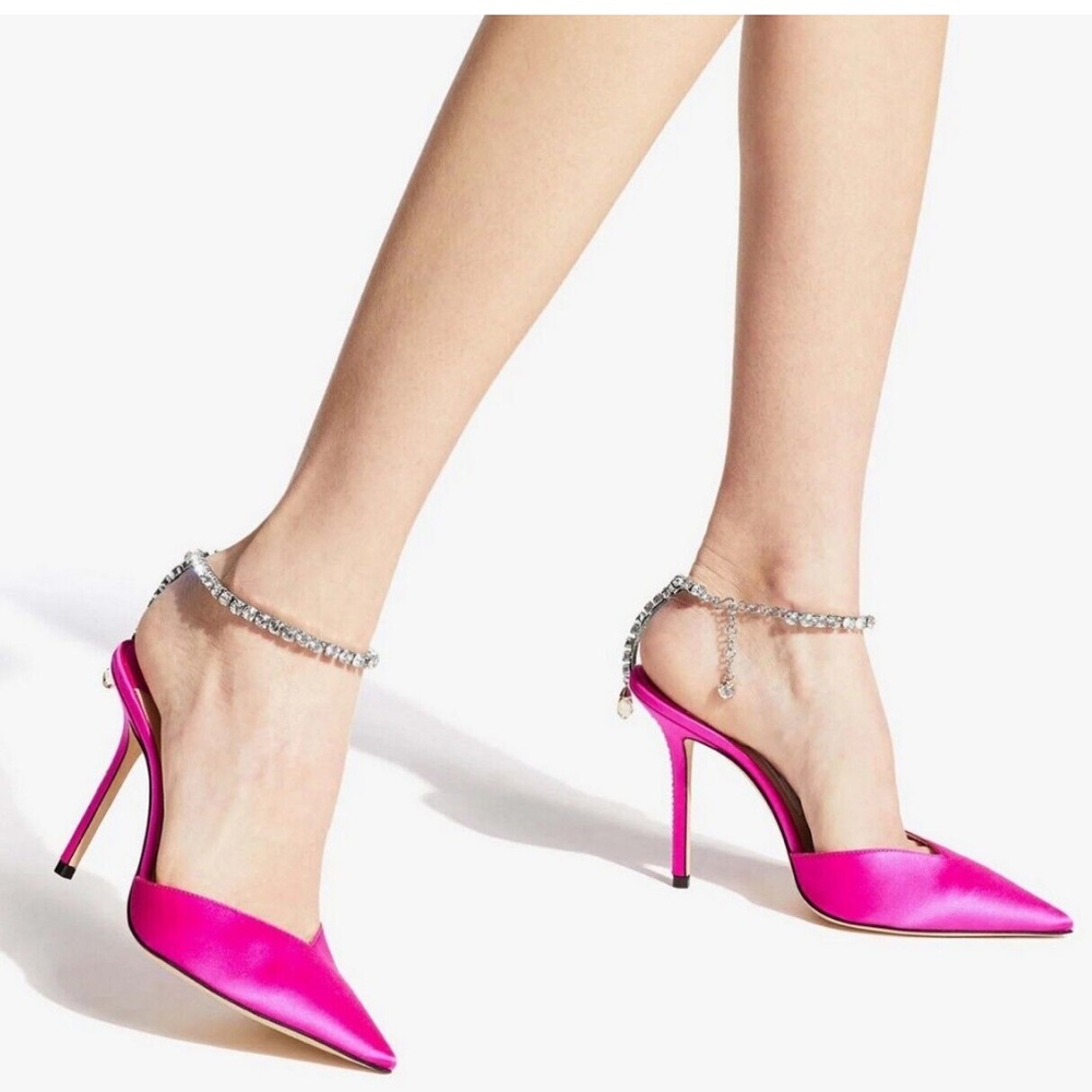 Jimmy Choo Saeda Crystal ankle strap pointed toe pump size 38.5